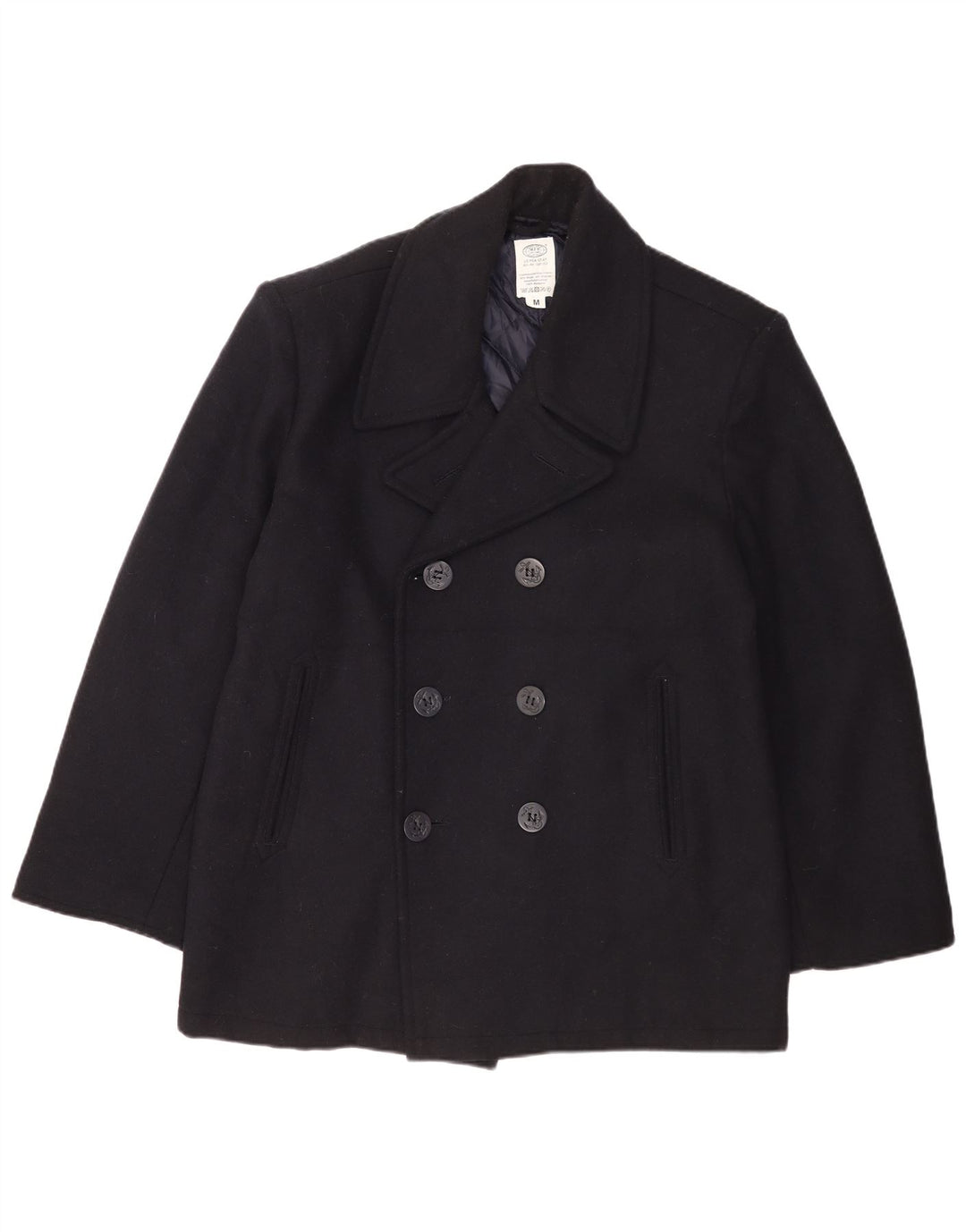 MFH Mens Pea Coat UK 38 Medium Navy Blue Wool