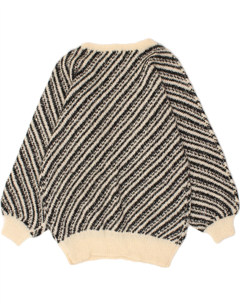 VINTAGE Womens Boat Neck Jumper Sweater UK 14 Large Beige Striped | Vintage Vintage | Thrift | Second-Hand Vintage | Used Clothing | Messina Hembry 