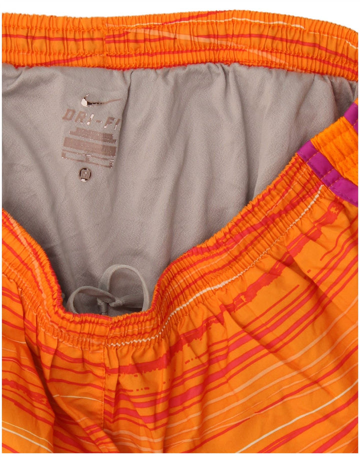 Nike Womens Dri Fit Sport Shorts UK 12 Medium Orange Striped