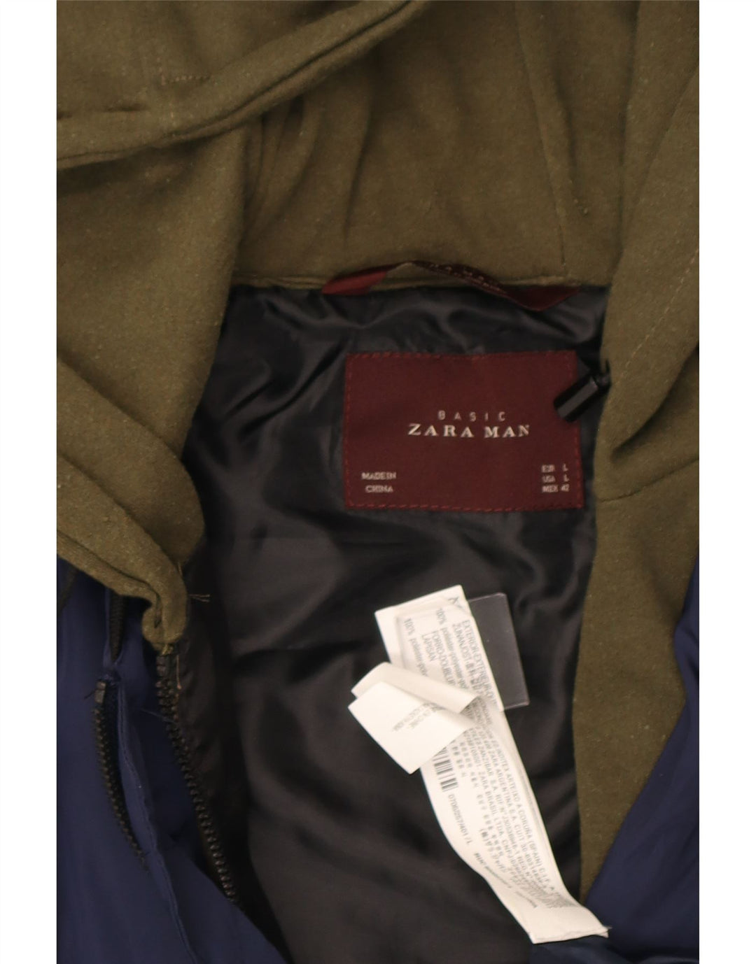 Zara Mens Hooded Bomber Jacket UK 40 Large Navy Blue Colourblock Polyester