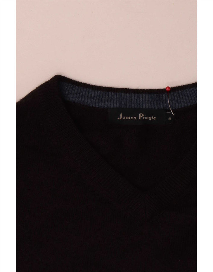 James Pringle Mens V-Neck Jumper Sweater Medium Black Acrylic