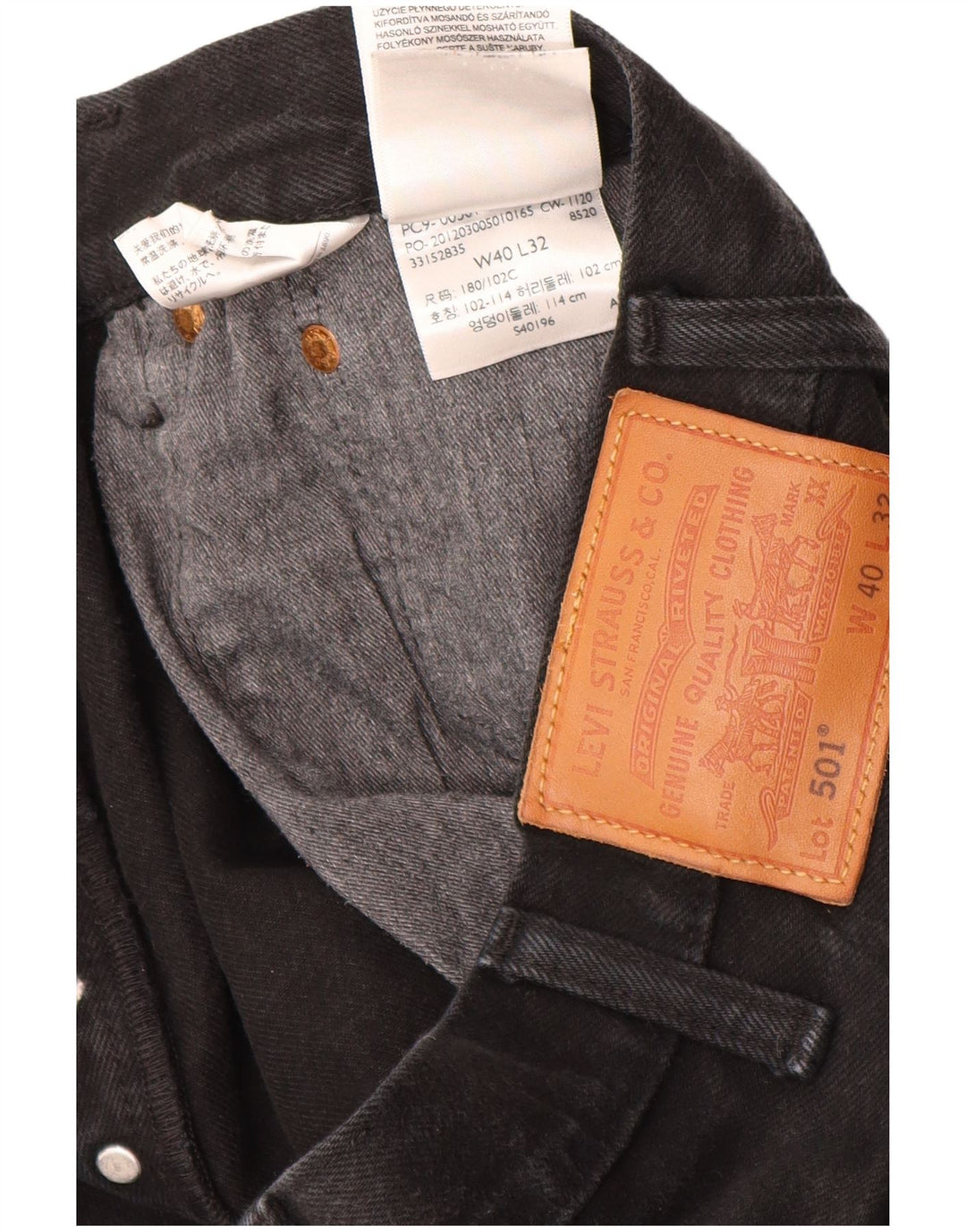 Levi's Mens 501 Straight Jeans W40 L32 Black Cotton