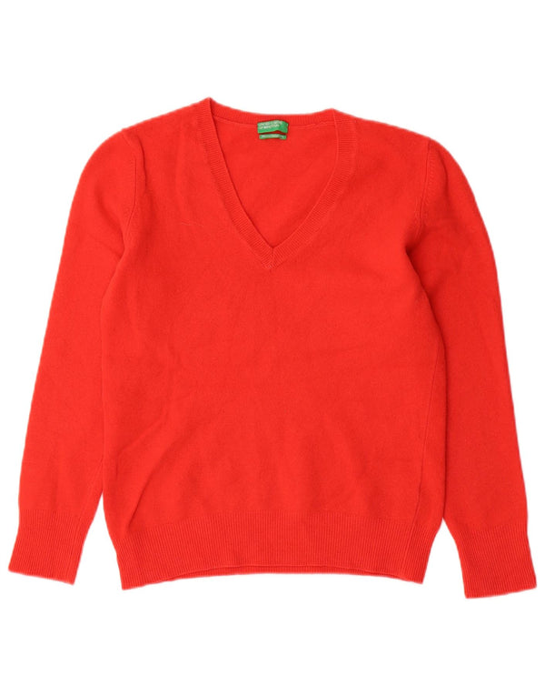 Benetton Womens V-Neck Jumper Sweater UK 12 Medium Red Wool