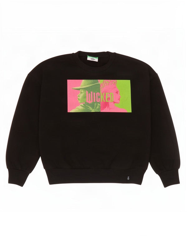 Benetton Girls Wicked Graphic Sweatshirt Jumper 10-11 Years XL Black Cotton