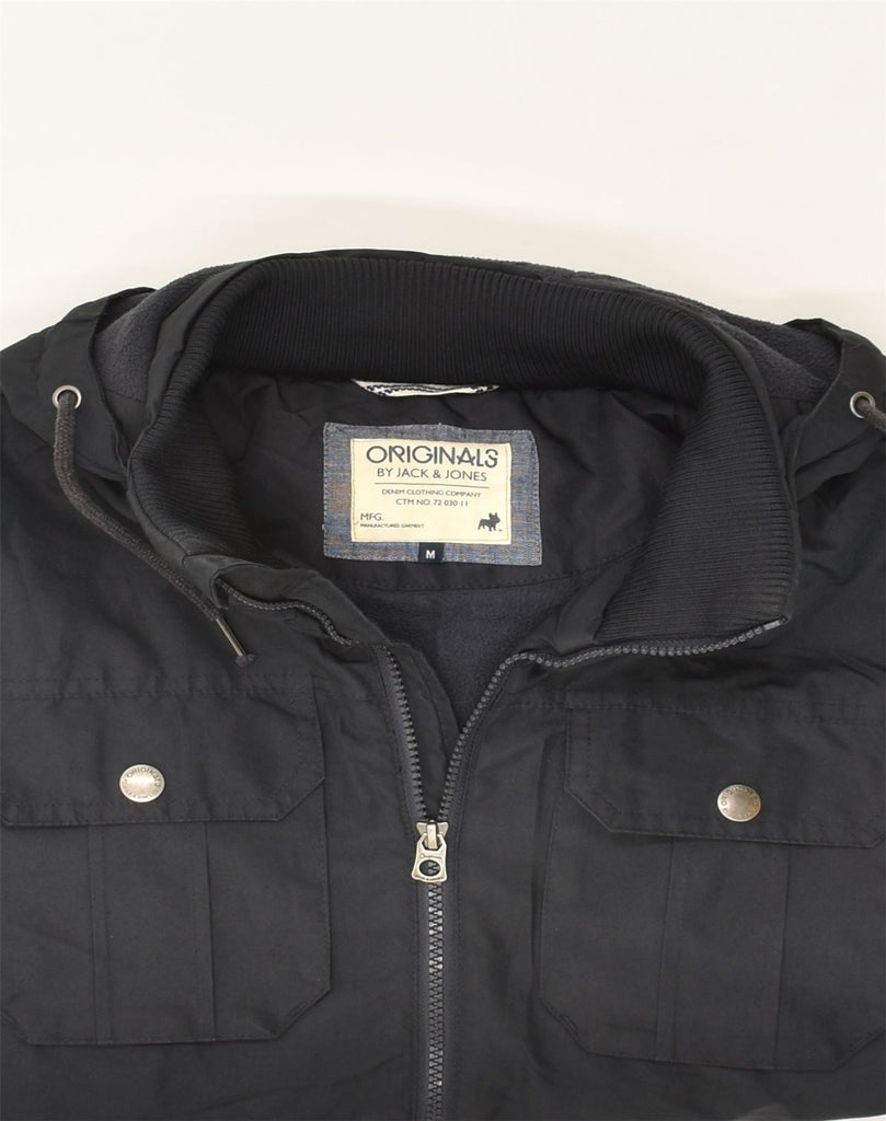 JACK & JONES Mens Hooded Utility Jacket UK 38 Medium Black Polyester | Vintage Jack & Jones | Thrift | Second-Hand Jack & Jones | Used Clothing | Messina Hembry 