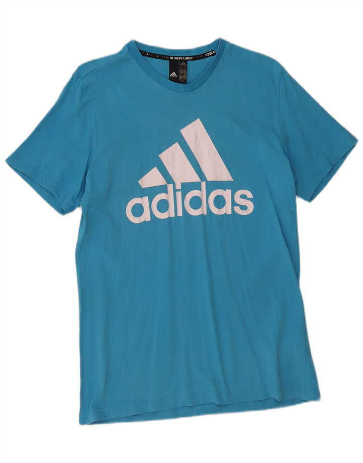 ADIDAS Mens Graphic T-Shirt Top Medium Blue Cotton