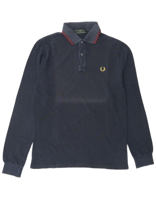Fred Perry Mens Long Sleeve Polo Shirt Medium Navy Blue Cotton