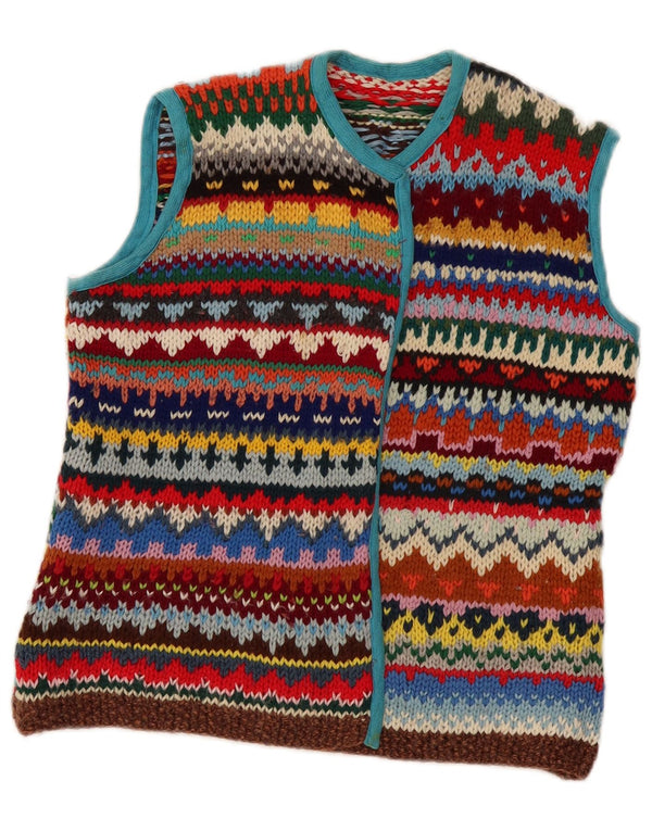 Vintage Womens Sleeveless Cardigan Sweater UK 12 Medium Multicoloured