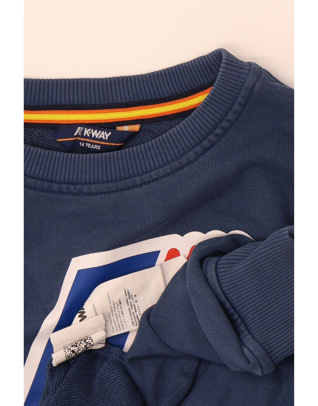 K-WAY Boys Graphic Sweatshirt Jumper 13-14 Years Navy Blue Cotton Vintage K-Way and Second-Hand K-Way from Messina Hembry 