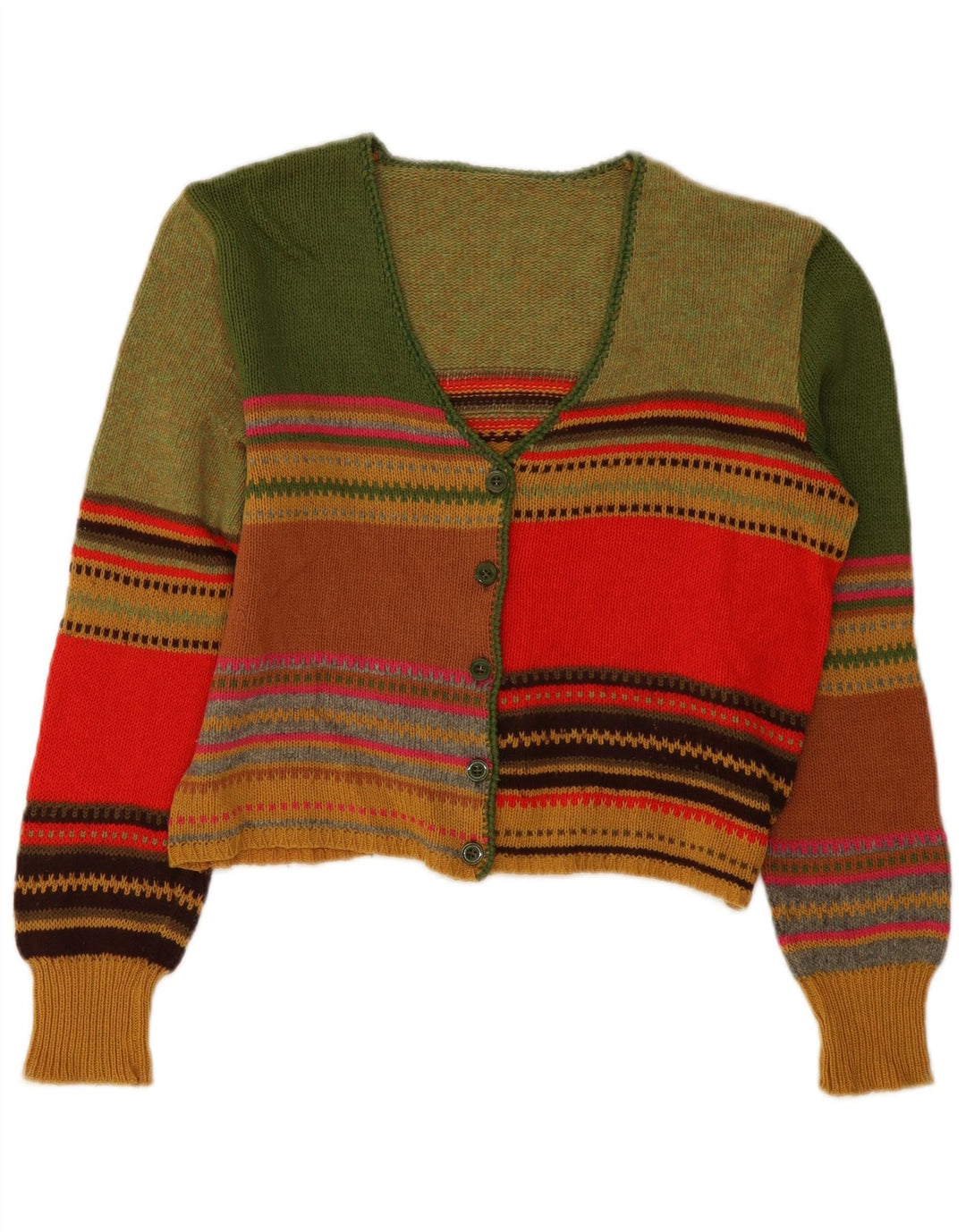 Vintage Womens Crop Cardigan Sweater UK 12 Medium Multicoloured Striped