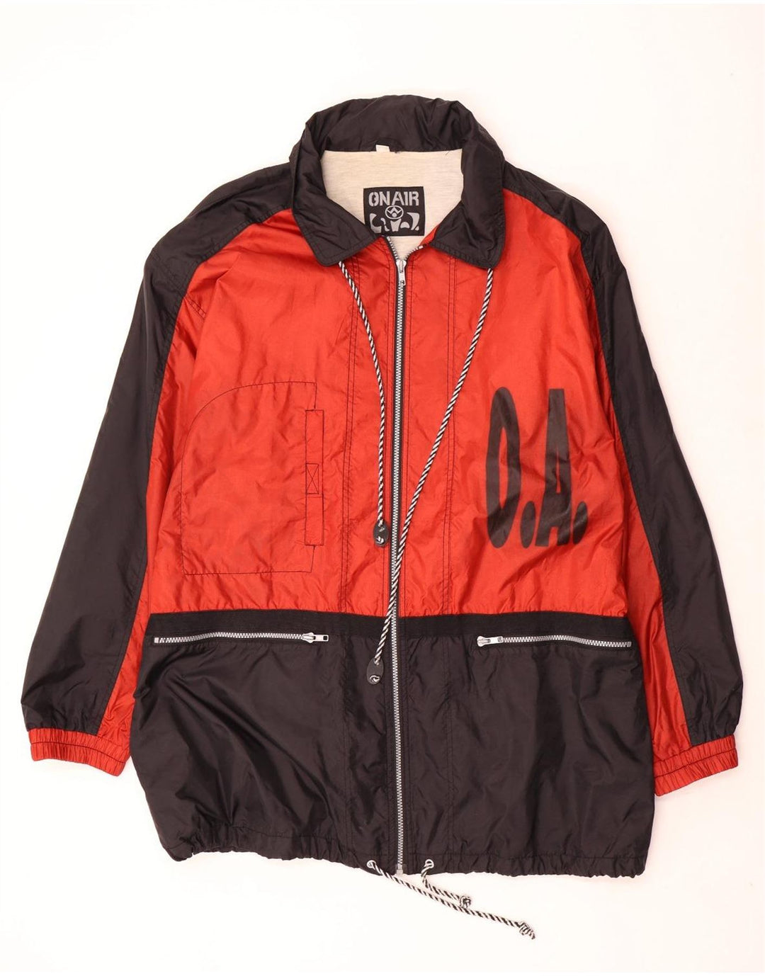 Vintage Mens Graphic Rain Jacket UK 42 XL Red Colourblock Polyamide