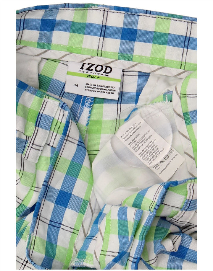IZOD Mens Golf Chino Shorts W34 Large Multicoloured Check Polyester