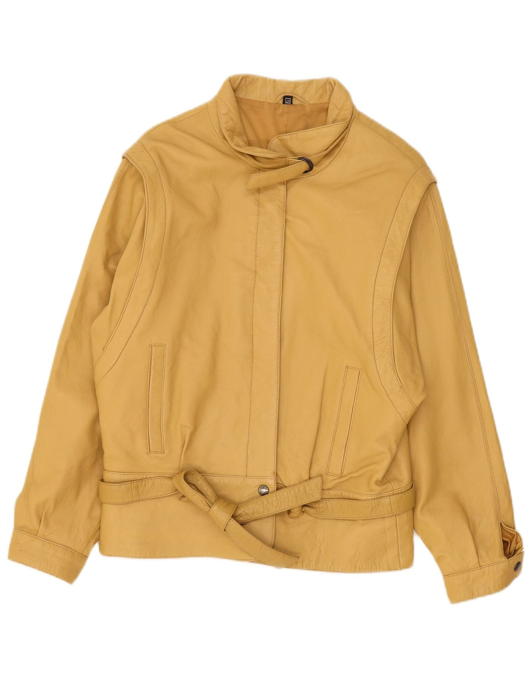 Vintage Womens Leather Jacket EU 40 Medium Yellow Leather