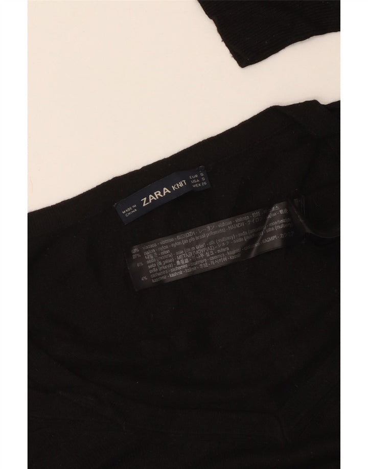 ZARA Womens Oversized V-Neck Jumper Sweater UK 10 Small Black Viscose