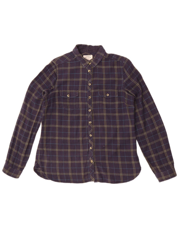 Fat Face Womens Flannel Shirt UK 12 Medium  Navy Blue Check Cotton