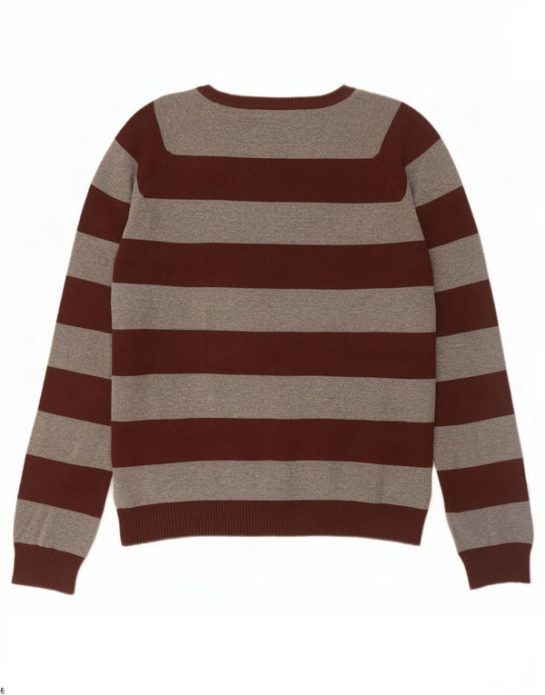 Zara Womens Crop V-Neck Jumper Sweater UK 14 Large Grey Striped Cotton