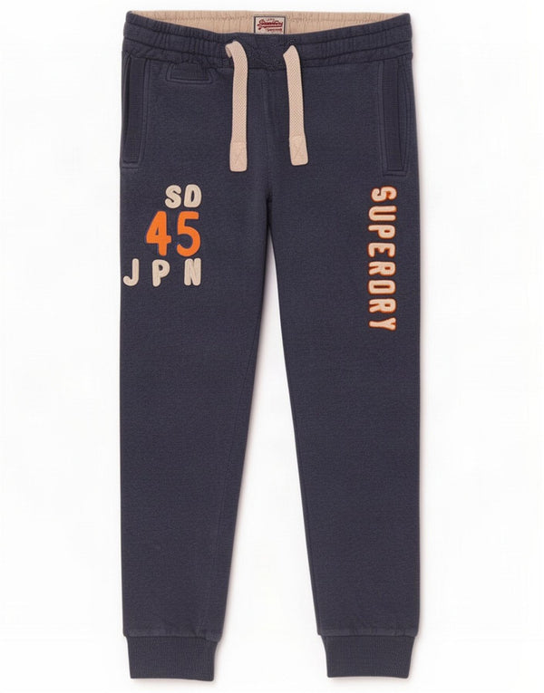 Superdry Mens Graphic Tracksuit Trousers Joggers Small Navy Blue Cotton