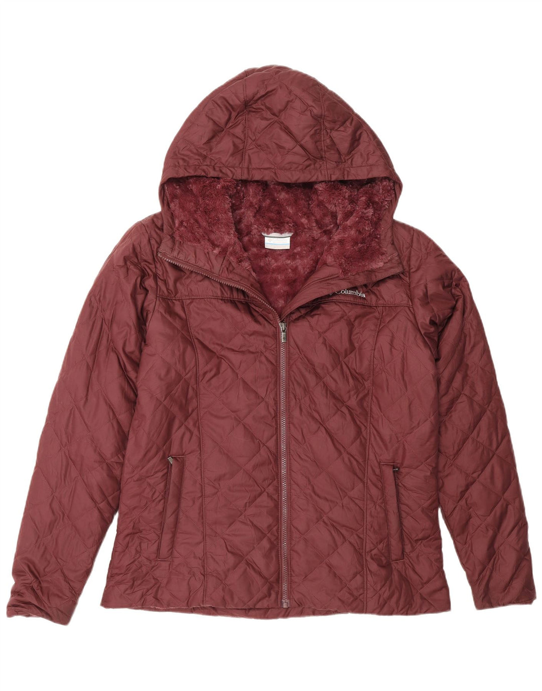 Columbia Womens Hooded Quilted Jacket UK 14 Large Burgundy Polyester