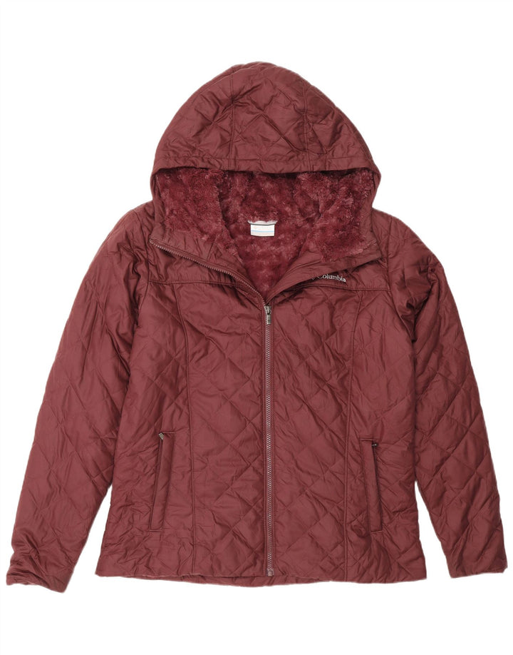 Columbia Womens Hooded Quilted Jacket UK 14 Large Burgundy Polyester