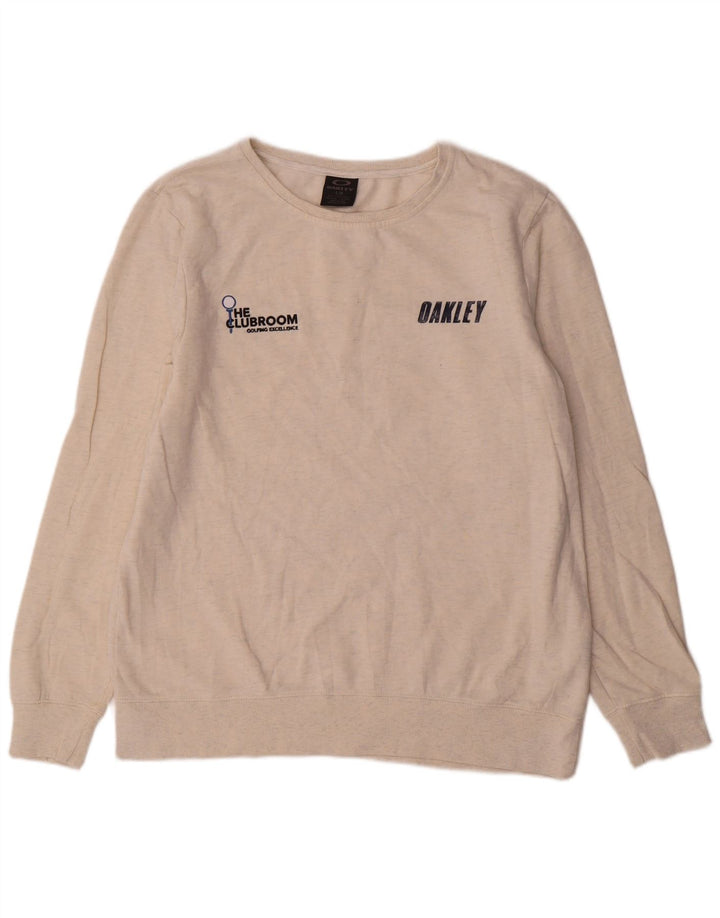 Oakley Mens Graphic Sweatshirt Jumper Large Beige Flecked Cotton