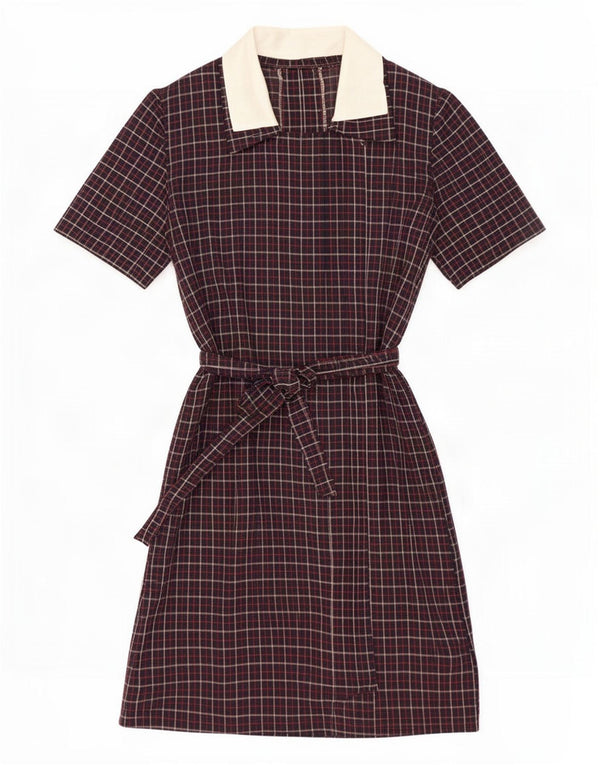 Vintage Womens Basic Dress UK 12 Medium Navy Blue Check