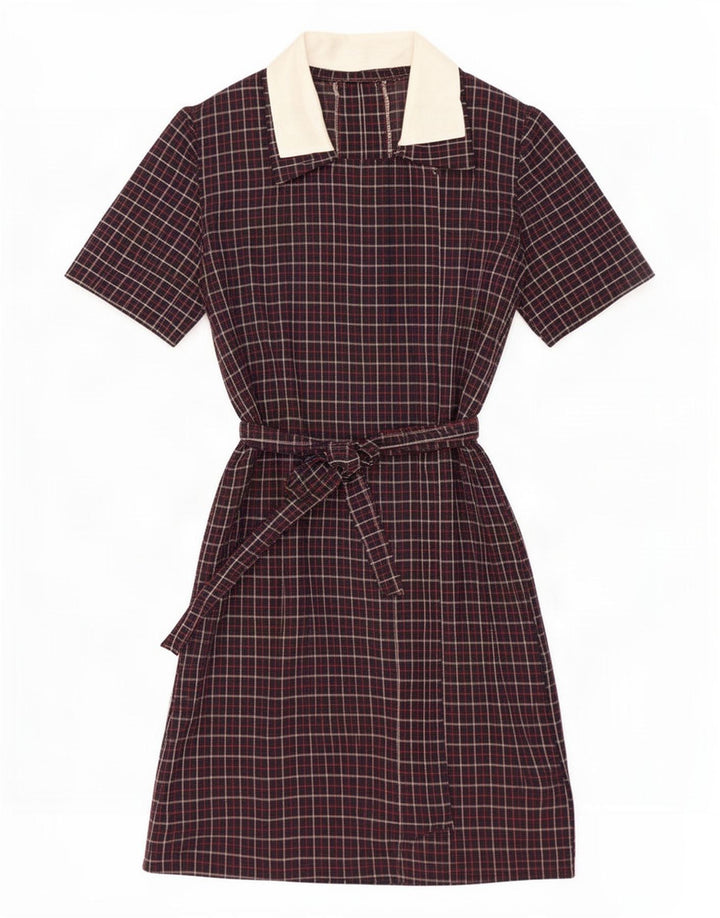 Vintage Womens Basic Dress UK 12 Medium Navy Blue Check