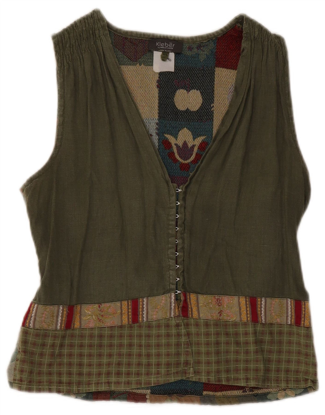 Vintage Womens Sleeveless Shirt Blouse IT 44 Medium Khaki Patchwork