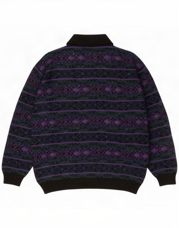 Vintage Mens Polo Neck Jumper Sweater Large Multicoloured Fair Isle Wool