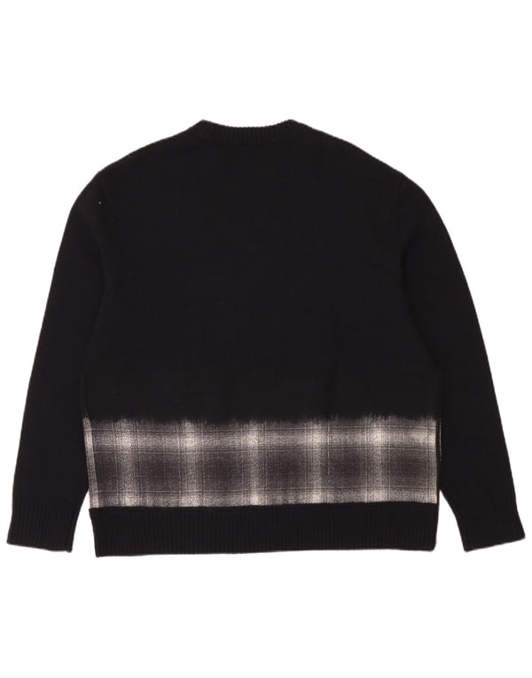 All Saints Mens Oversized Crew Neck Jumper Sweater Medium Navy Blue Check