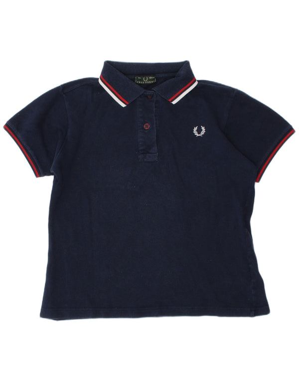 Fred Perry Girls Polo Shirt 11-12 Years Navy Blue Cotton