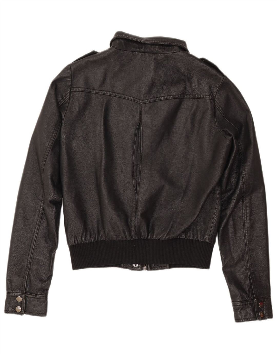 H&M Womens Crop Leather Jacket EU 38 Medium Black Leather