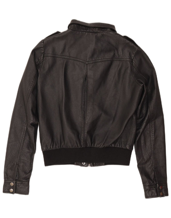 H&M Womens Crop Leather Jacket EU 38 Medium Black Leather