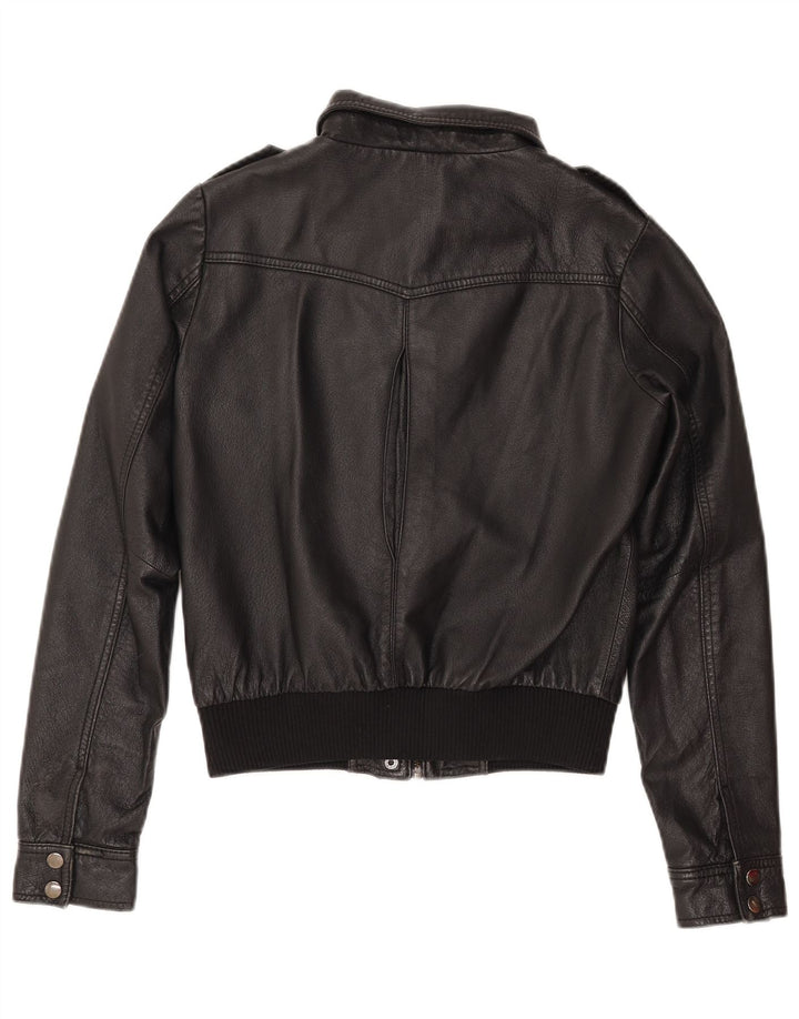 H&M Womens Crop Leather Jacket EU 38 Medium Black Leather