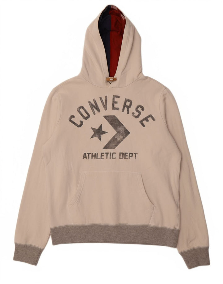CONVERSE Womens Graphic Hoodie Jumper UK 14 Medium White Cotton