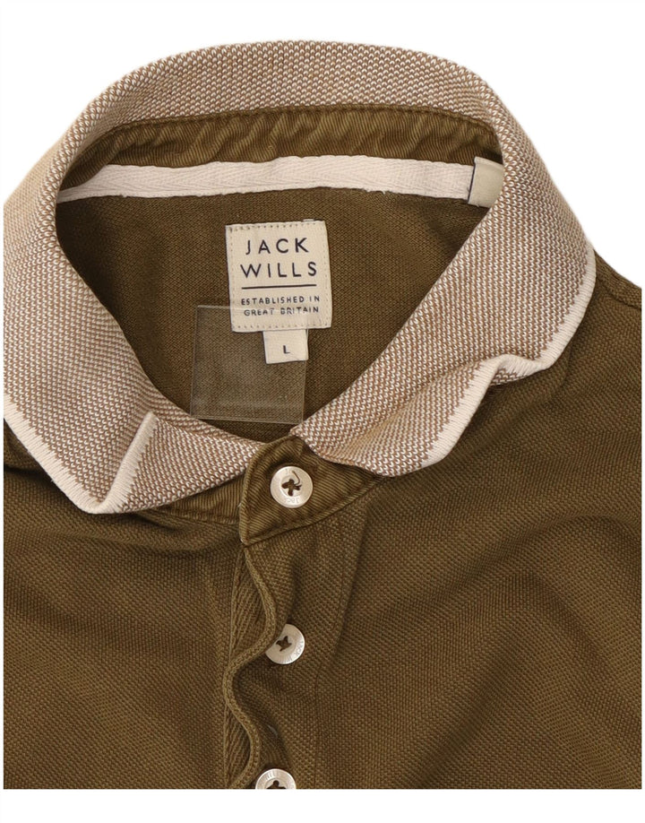 JACK WILLS Mens Polo Shirt Large Khaki Cotton
