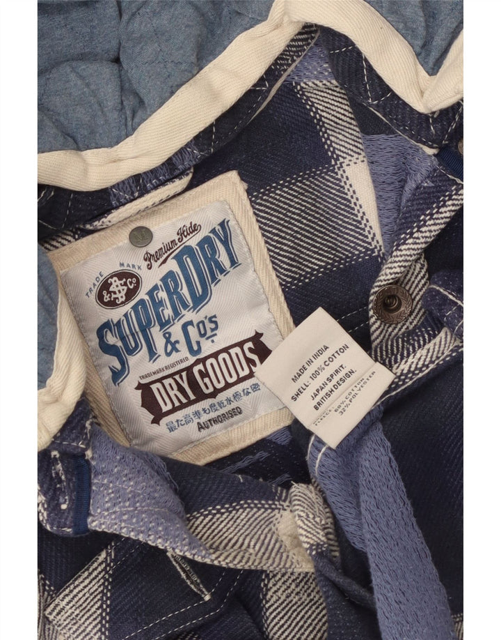 Superdry Mens Hooded Lumberjack Flannel Shirt Medium Blue Plaid Aztec