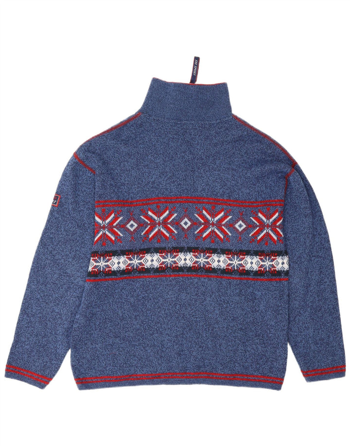 Angelo Litrico Mens Zip Neck Jumper Sweater Medium Blue Fair Isle