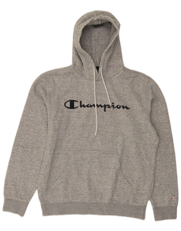 Champion Mens Graphic Hoodie Jumper Large Grey Flecked Cotton