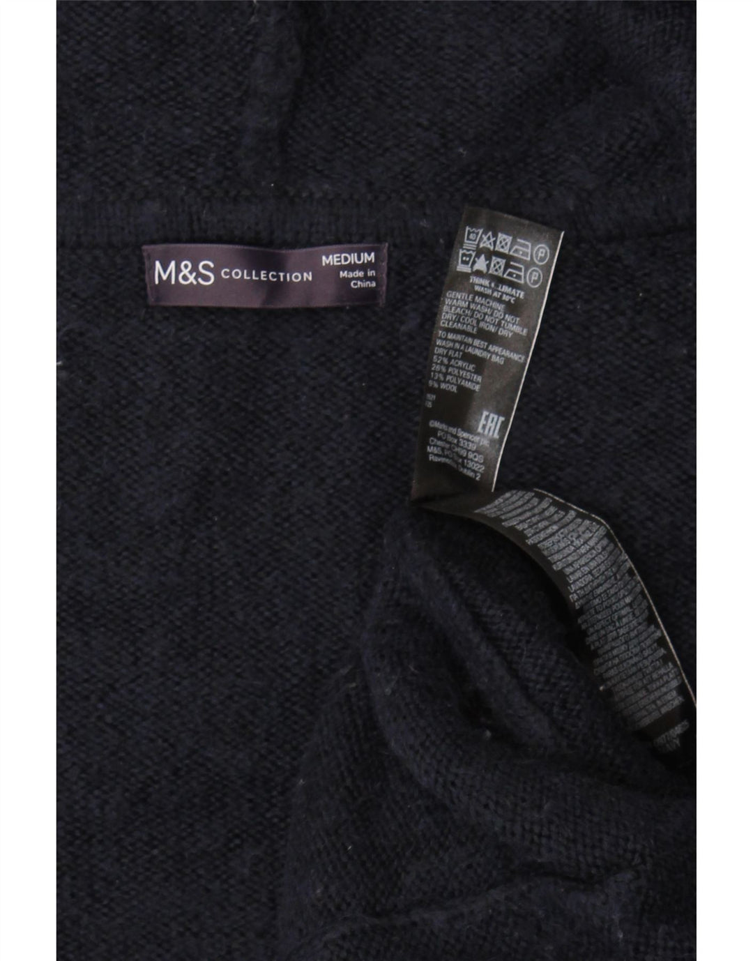 Marks & Spencer Womens Hooded Cardigan Sweater UK 14 Medium Navy Blue