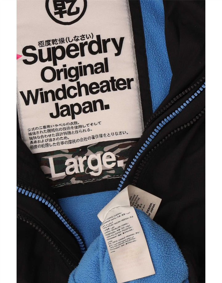 Superdry Womens Windcheater Hooded Windbreaker Jacket UK 14 Large Black