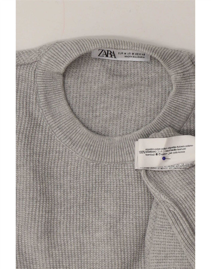 Zara Mens Crew Neck Jumper Sweater Medium Grey Cotton