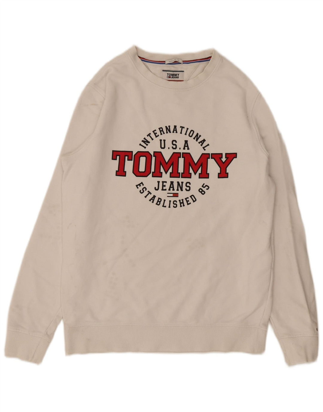 Tommy Hilfiger Mens Regular Fit Sweatshirt Jumper Medium White Cotton