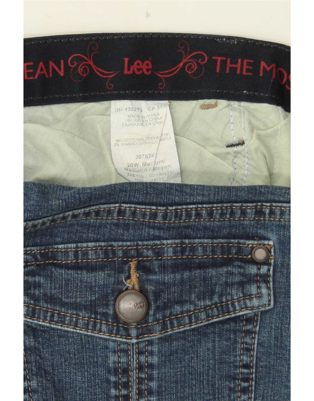 Lee Womens Straight Jeans US 20 2XL W40 L30 Blue Cotton