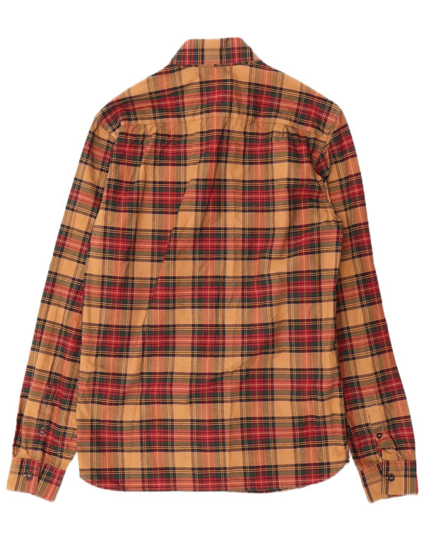 Fred Perry Mens Shirt Small Brown Check Cotton