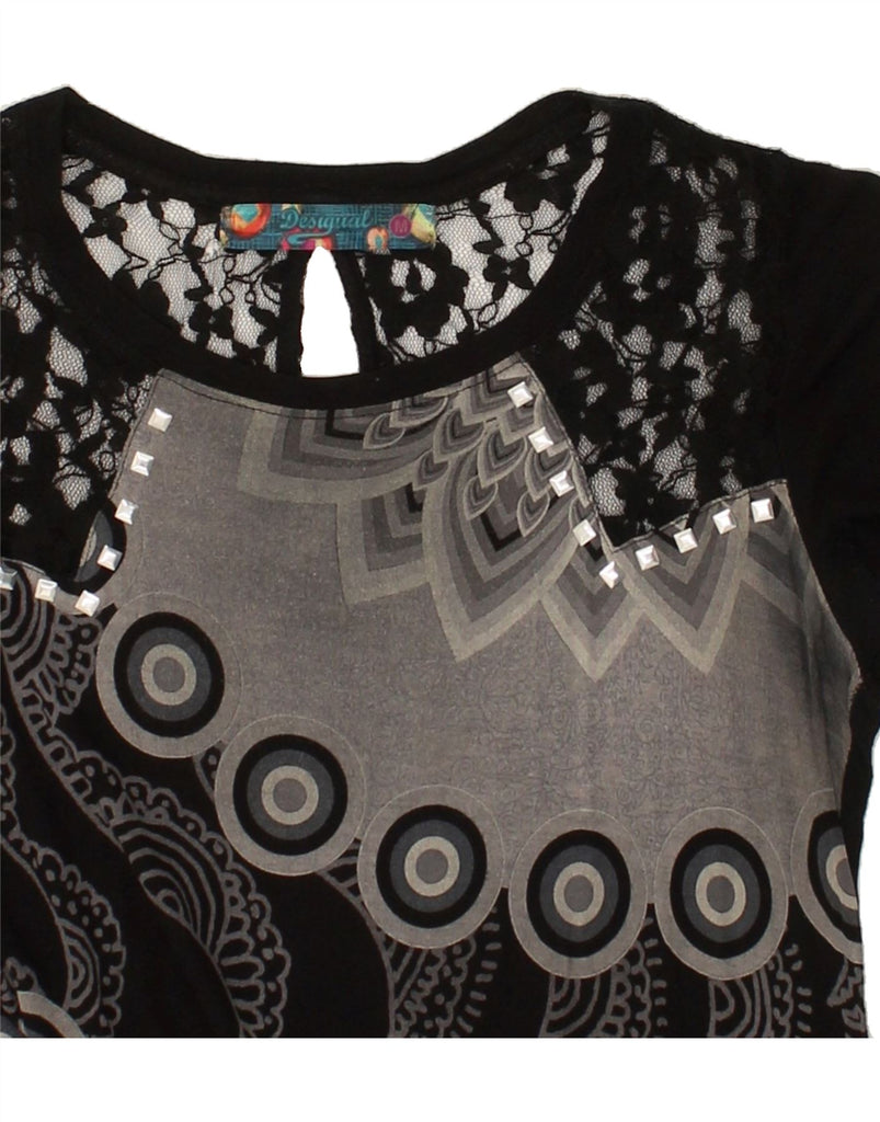 DESIGUAL Womens Graphic Top Long Sleeve UK 12 Medium Black Paisley Viscose | Vintage Desigual | Thrift | Second-Hand Desigual | Used Clothing | Messina Hembry 