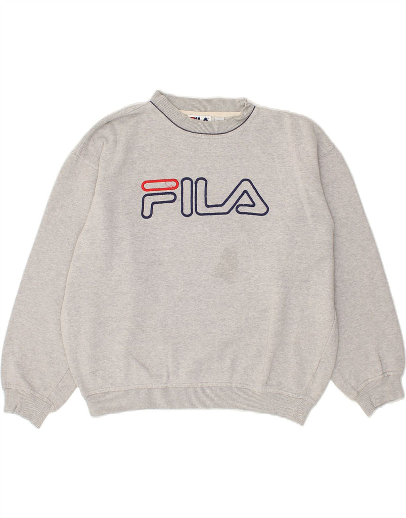 FILA Mens Loose Fit Graphic Sweatshirt Jumper Medium Grey Cotton | Vintage Fila | Thrift | Second-Hand Fila | Used Clothing | Messina Hembry 