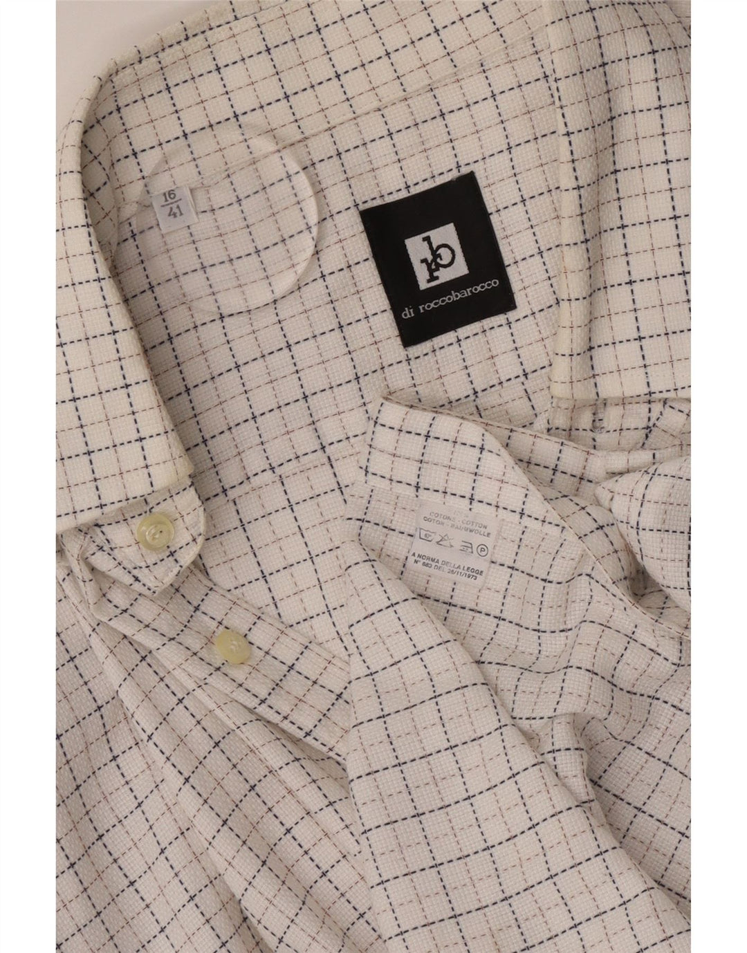 ROCCOBAROCCO Mens Shirt Size 41 16 Large White Check Cotton