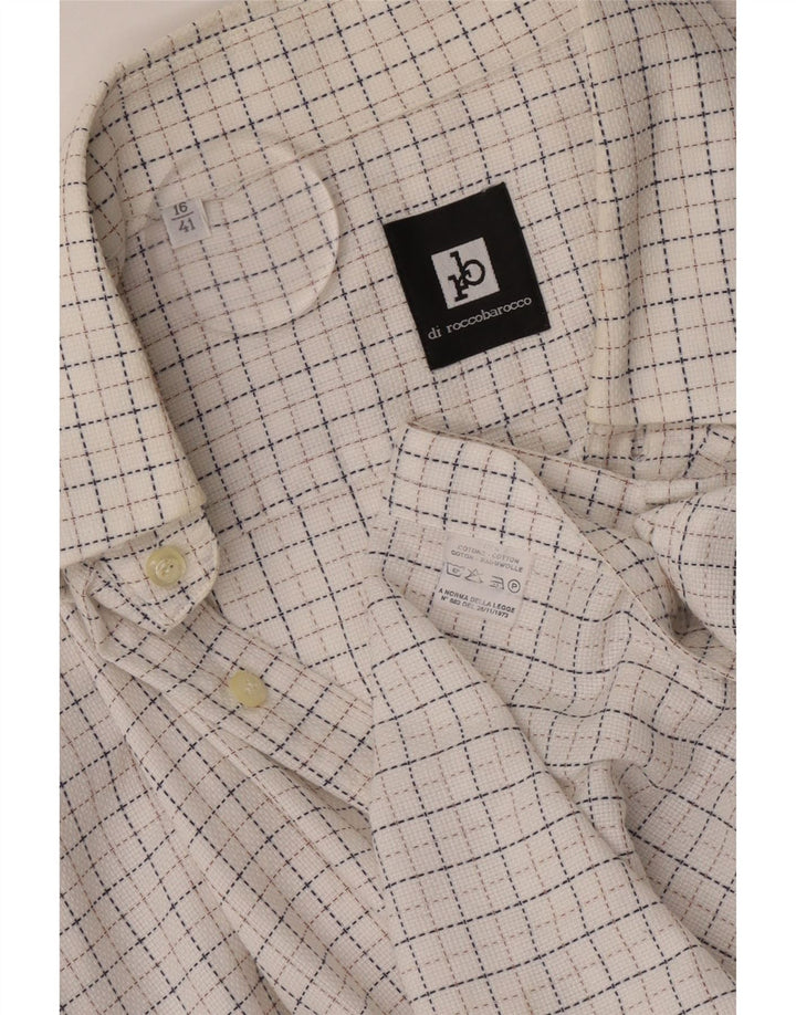 ROCCOBAROCCO Mens Shirt Size 41 16 Large White Check Cotton