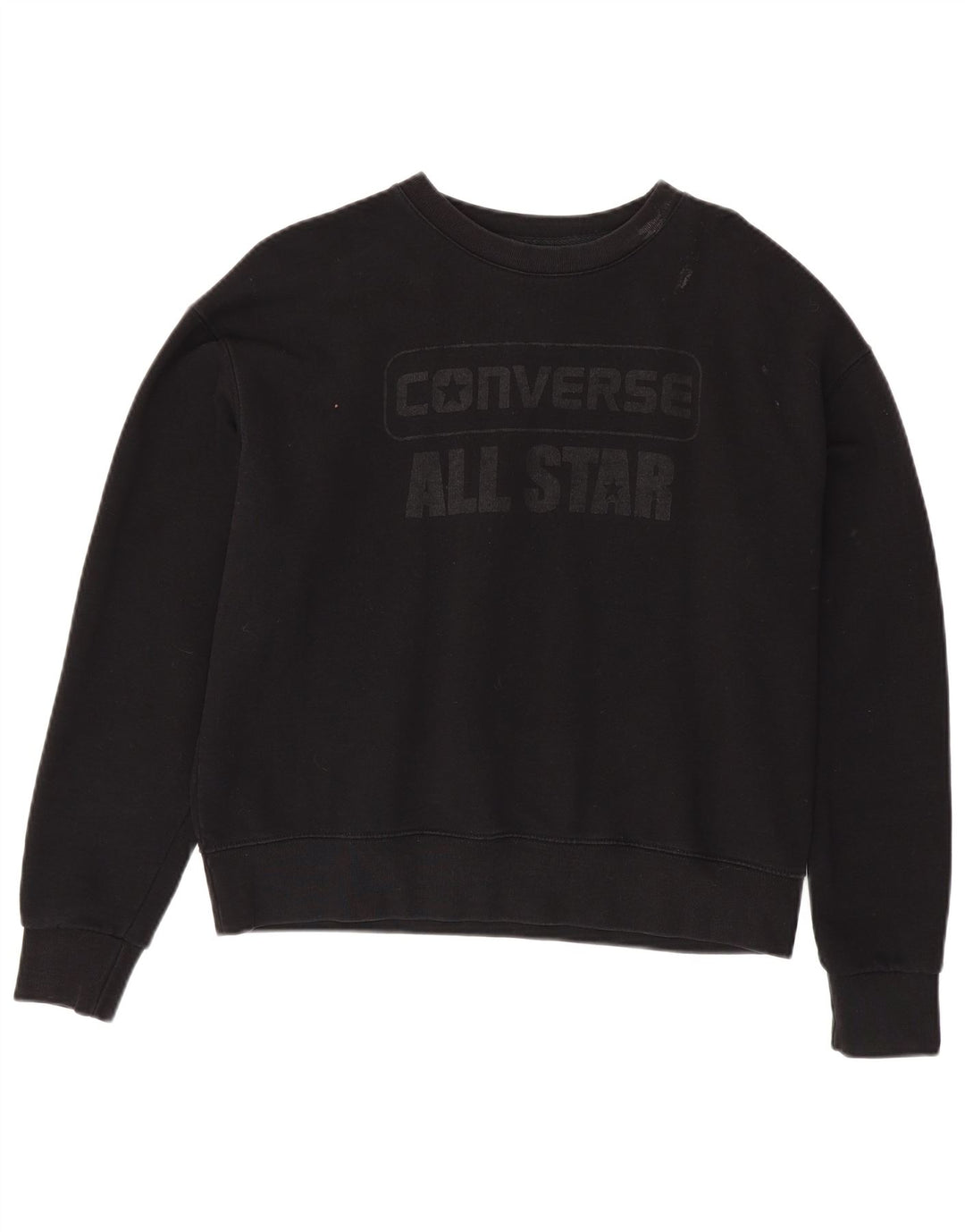 CONVERSE Womens Crop Graphic Sweatshirt Jumper UK 16 Large Black Cotton