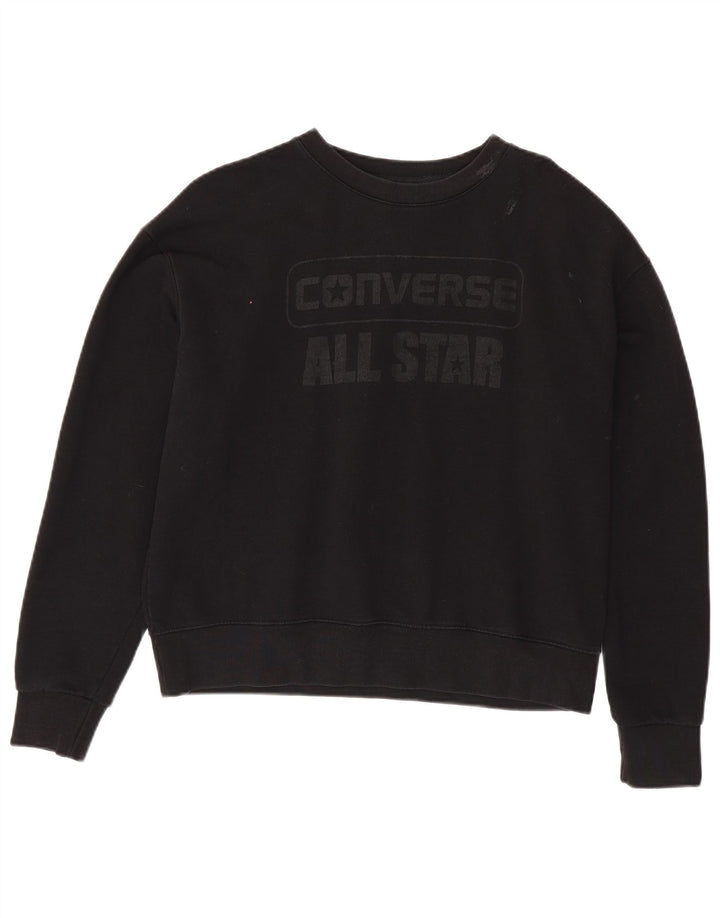 CONVERSE Womens Crop Graphic Sweatshirt Jumper UK 16 Large Black Cotton